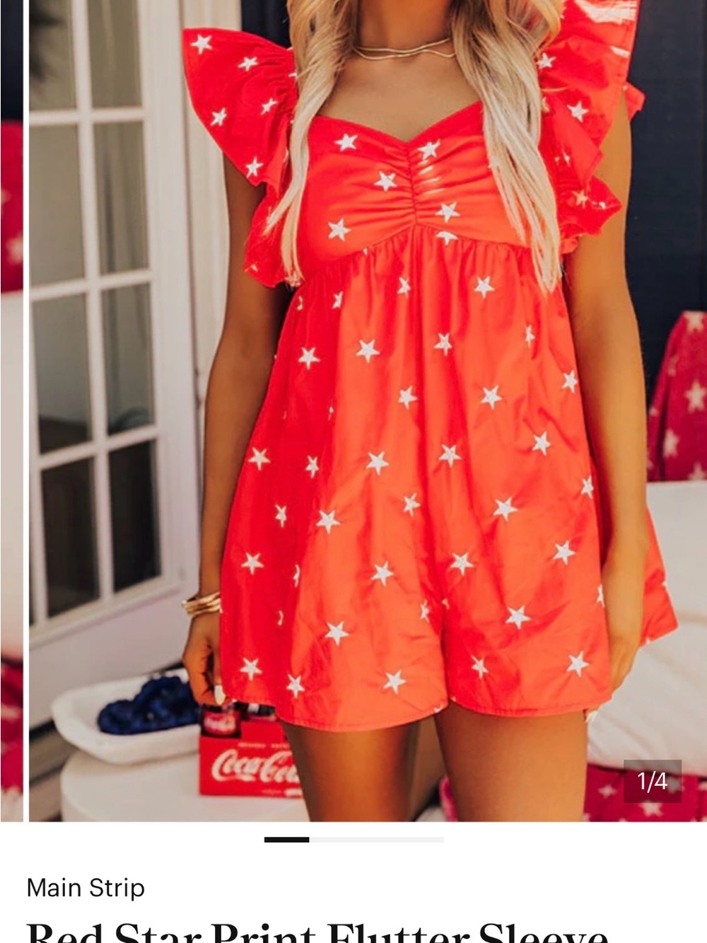 Anthropologie Red Star Embroidered Ruffle Sleeve Romper